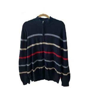 Izod Striped 1/4 Zip Sweater Pullover Ribbed Knit Long‎ Sleeve Size XL